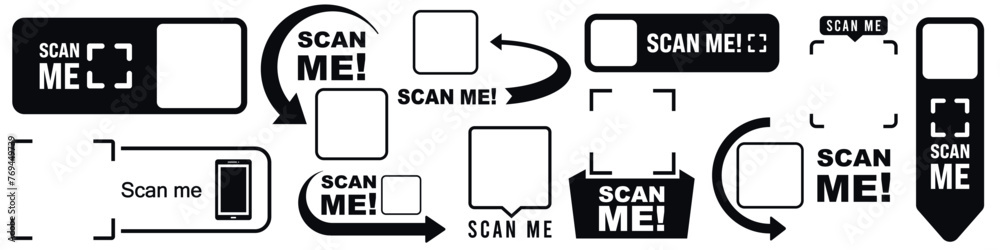 Qr code set. Template of frames for QR code with text - scan me. Quick ...