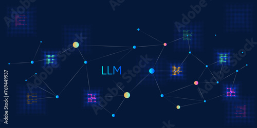 Illustration of abstract stream. Artificial intelligence. Big data, technology, AI, data transfer, data flow, large language model, generative AI