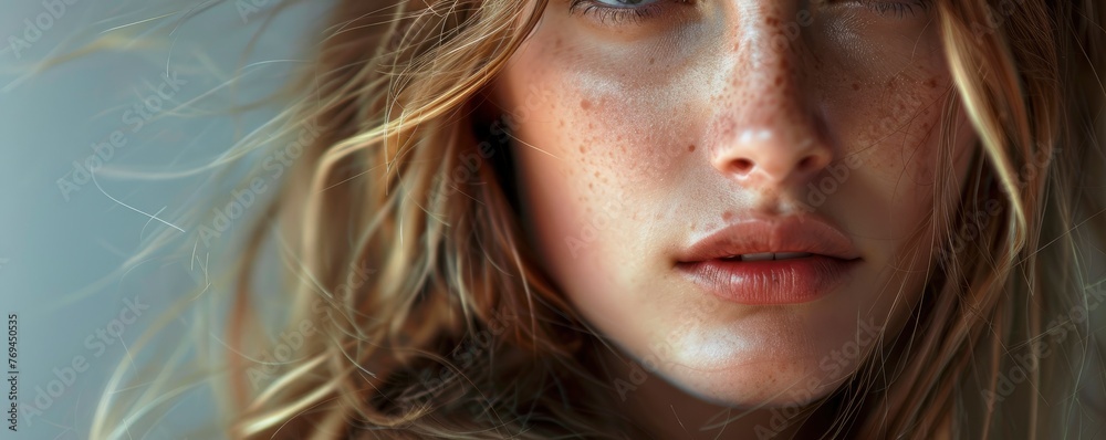 Fashion portrait of a lovely american woman with beautiful facial features, Vogue magazine style photo Fashion portrait of a lovely american woman with beautiful facial features, Vogue magazine style photo