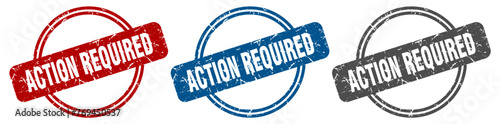 action required stamp. action required sign. action required label set