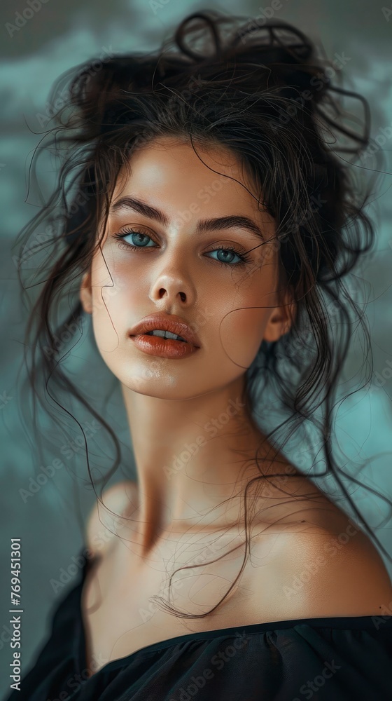 Fashion portrait of a lovely woman with beautiful facial features, Vogue magazine style photo Fashion portrait of a lovely woman with beautiful facial features, Vogue magazine style photo