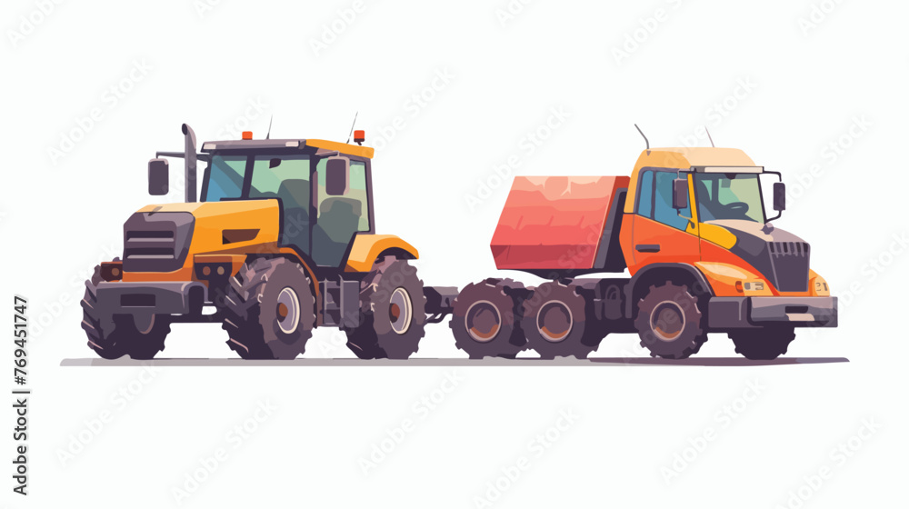 Truck and tractor flat cartoon vactor illustration