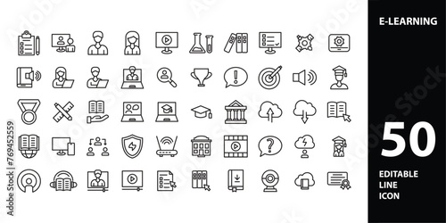 E-learning icons set. Collection of simple editable icons for web design, app, and more.