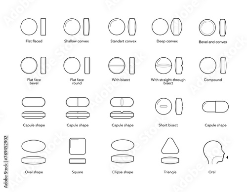 Pill shape set icons. The outline icons are well scalable and editable. Contrasting elements are good for different backgrounds. Ready for your design. EPS10. photo