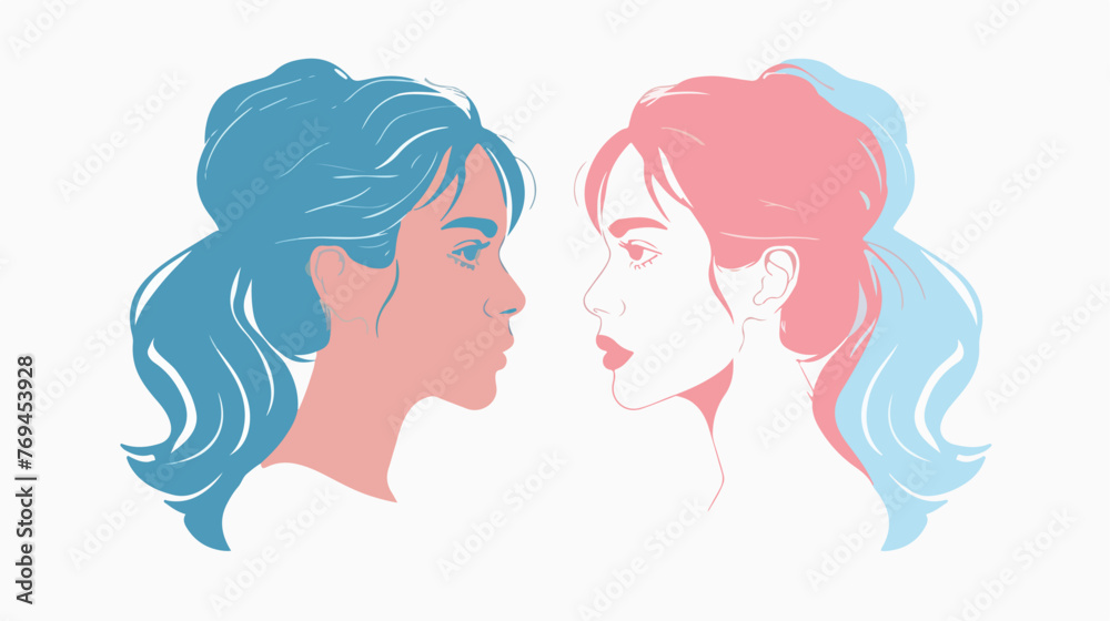 Pink and blue Lady flat vector isolated on white background
