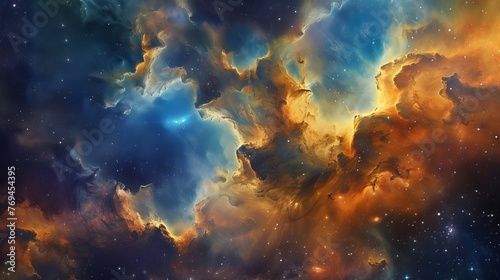 Fiery Cosmic Nebula: Offering a Mesmerizing Portal to the Interstellar Cloudscape, where Celestial Beauty and Cosmic Mysteries Unfold in Spectacular Fashion