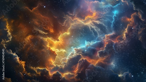 Fiery Cosmic Nebula  Offering a Mesmerizing Portal to the Interstellar Cloudscape  where Celestial Beauty and Cosmic Mysteries Unfold in Spectacular Fashion