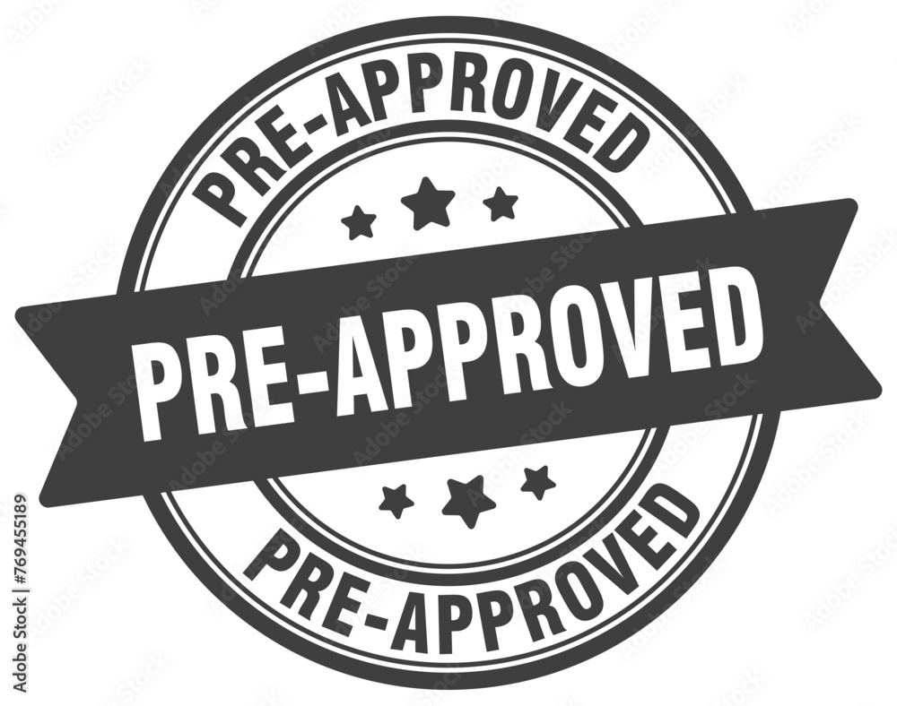 pre-approved stamp. pre-approved label on transparent background. round sign