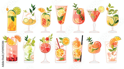 Spring cocktails flat vector isolated on white background