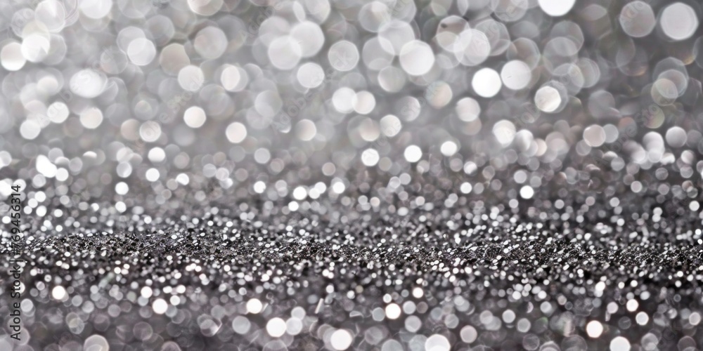 Fototapeta premium A black and white photograph showcasing a luxurious burst of silver confetti against a glittering background, creating a stunning visual contrast