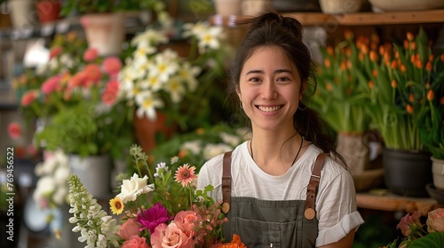 Woman Holding Bouquet of Flowers in Flower Shop