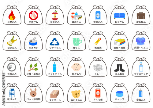 Obraz na płótnie 分別ゴミラベルのイラスト ゴミの種類ごとのシンプルでかわいい仕分けアイコンセット w salonie