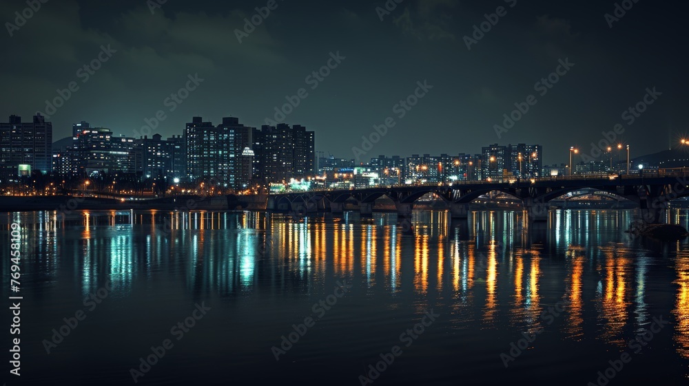 han river night view in seoul,south korea