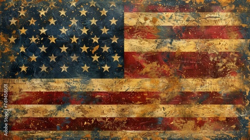 Stunning patriotic USA flag. Enhanced with rich texture and bold brush strokes, this masterpiece captures the timeless symbolism of freedom and unity. 