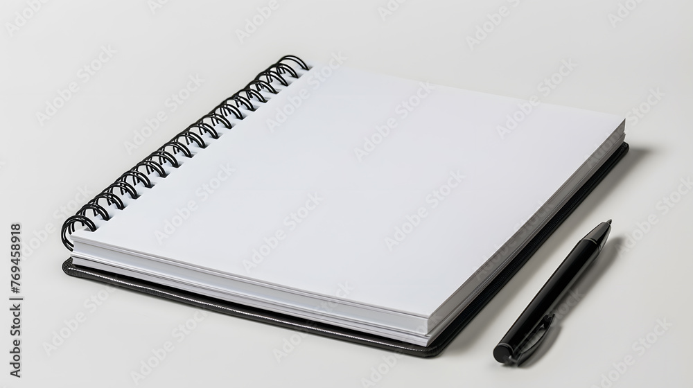 White blank notebook with pen isolated on a white background White blank notebook with pen isolated on a white background