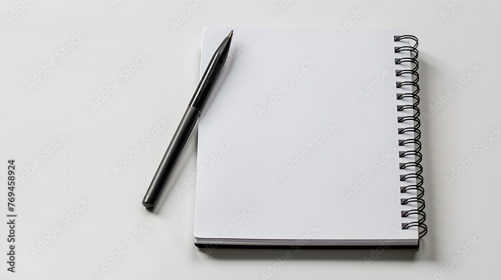 White blank notebook with pen isolated on a white background White blank notebook with pen isolated on a white background