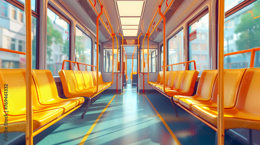 City Transit Snapshot: Unoccupied Tram and Bus Interior