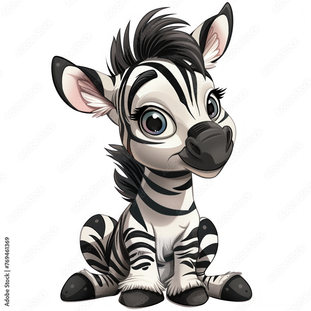 Cute Funny Cartoon Zebra, Illustration for Children Book, Generative AI
