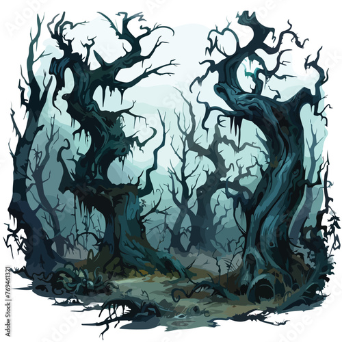 A Dark and Horrible Ghost Forest in Twilight. Concept