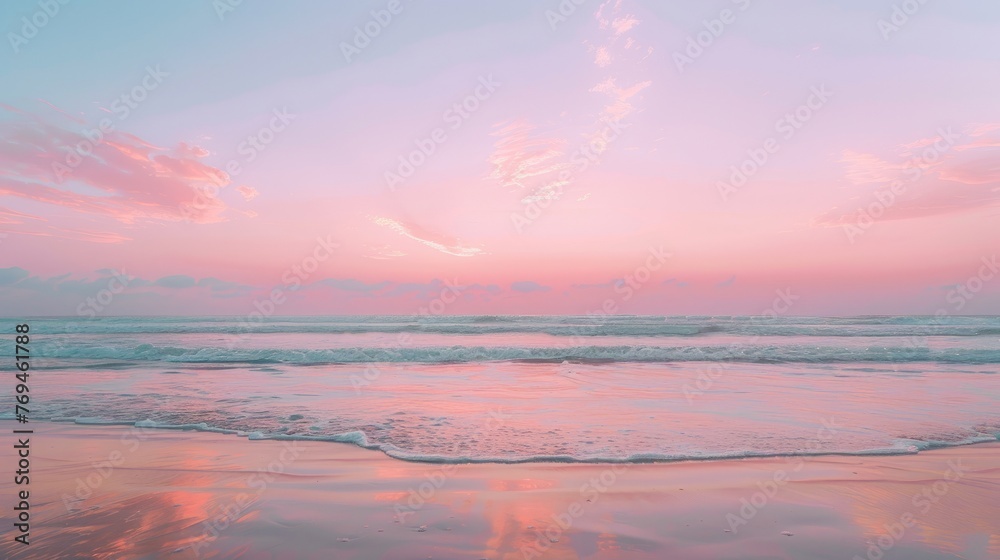A vibrant sunset casting peach streaks in the tropical sky over the ocean at twilight, background, wallpaper