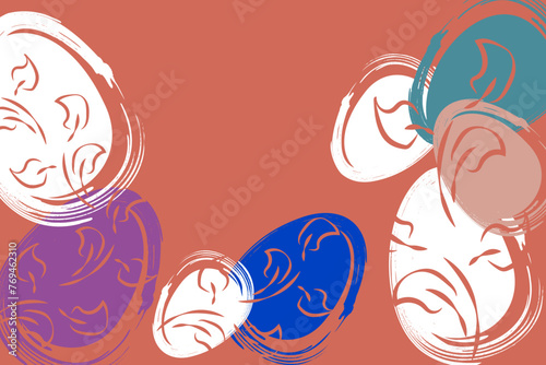 Vector. Easter design with hand drawn brush strokes, pastel eggs. Modern minimalist style. Horizontal poster, postcard, website page, banner, brochure, postcard with copy space for text.