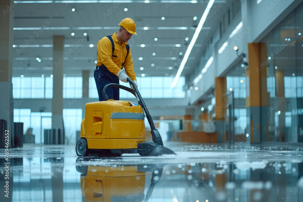 Fototapeta premium Marble Floor Maintenance: Office Cleaning Gear