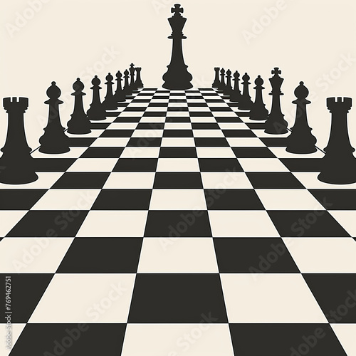 abstract representation of chess ,chess in a minimalist style, black and white.