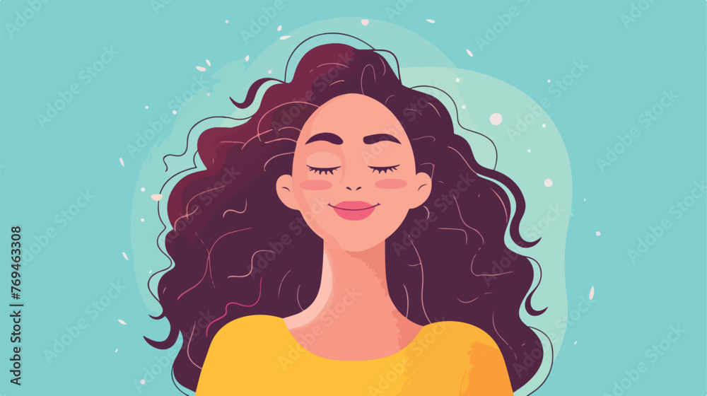 Woman smiling with eyes closed flat cartoon vactor