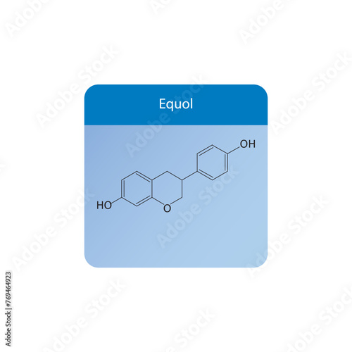 Equol skeletal structure diagram.Isoflavanone compound molecule scientific illustration on blue background. photo