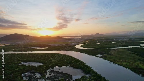 Cinematic 4K aerial footage of Bohle River Townsville Queensland Australia photo