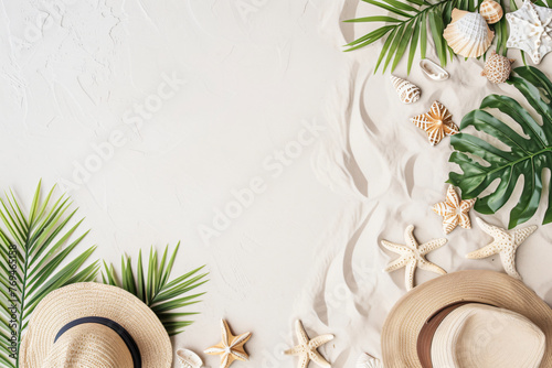 photo flat lay composition sand and beach