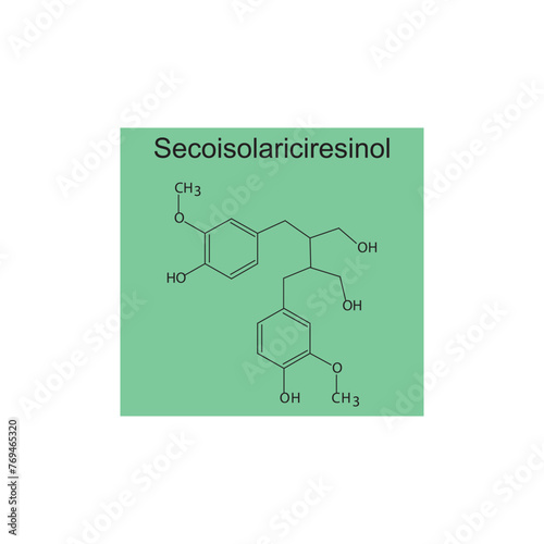 Secoisolariciresinol skeletal structure diagram.lignan compound molecule scientific illustration on green background.