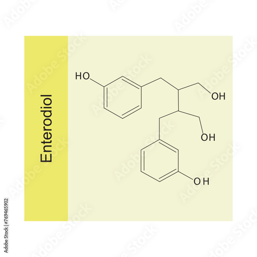 Enterodiol skeletal structure diagram.lignan compound molecule scientific illustration on yellow background.