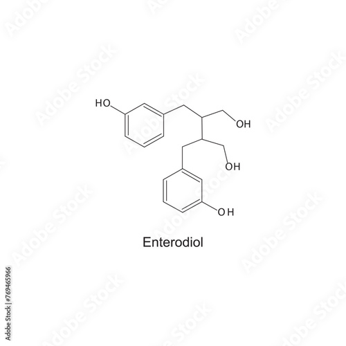 Enterodiol skeletal structure diagram.lignan compound molecule scientific illustration on white background.