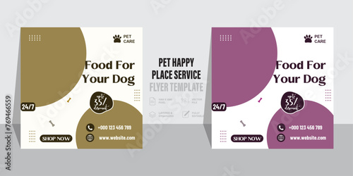 pet care social media post template, Editable modern banner with place for the photo, Pet care and shop square banner template design collection, Usable for social media post, banner, and web ad