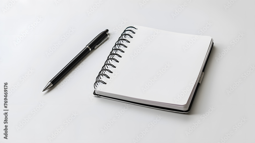White blank notebook with pen isolated on a white background White blank notebook with pen isolated on a white background