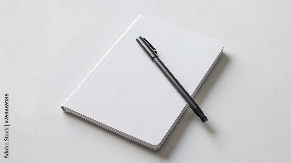 White blank notebook with pen isolated on a white background White blank notebook with pen isolated on a white background