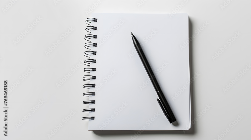 White blank notebook with pen isolated on a white background White blank notebook with pen isolated on a white background