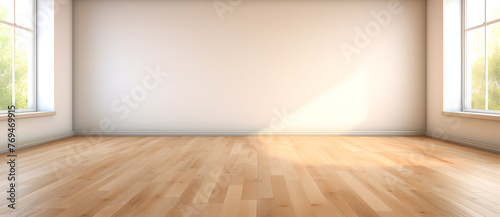 Mock up of empty room with an empty wall and wooden floor