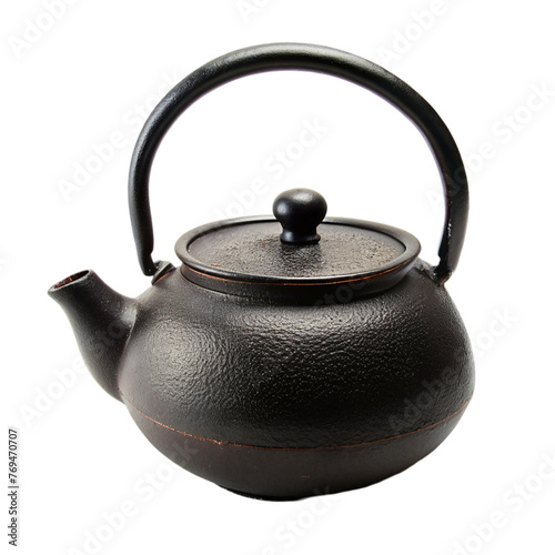 Black ceramic teapot isolated on a transparent background with clipping path