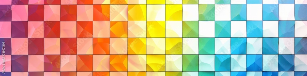 A vibrant multicolored backdrop featuring a diagonal pattern in a rainbow gradient checkered design, background, wallpaper, banner A vibrant multicolored backdrop featuring a diagonal pattern in a rainbow gradient checkered design, background, wallpaper, banner