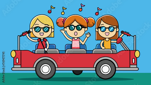 three girlfriends vector illustration