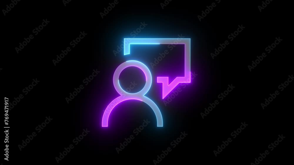 Neon feedback icon cyan purple color glowing animation black background Neon feedback icon cyan purple color glowing animation black background