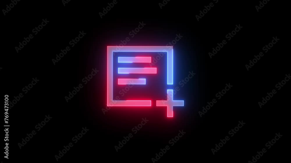 Neon subscription add icon blue red color glowing animation black background Neon subscription add icon blue red color glowing animation black background