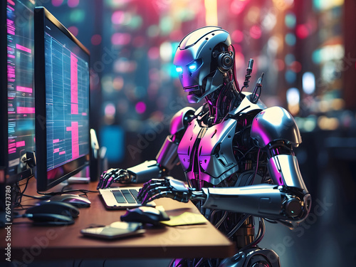 3D illustration featuring a robot or automated software executing financial stock market trades.