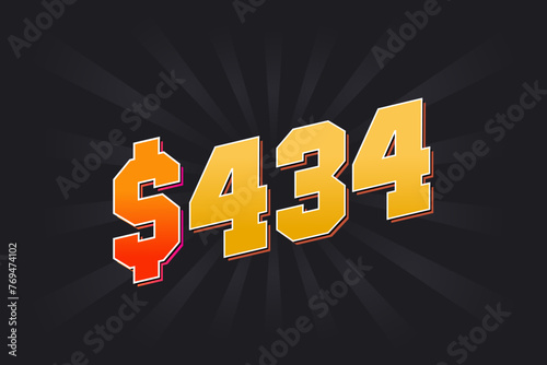 434 Dollar American Money vector text symbol. $434 USD United States Dollar stock vector