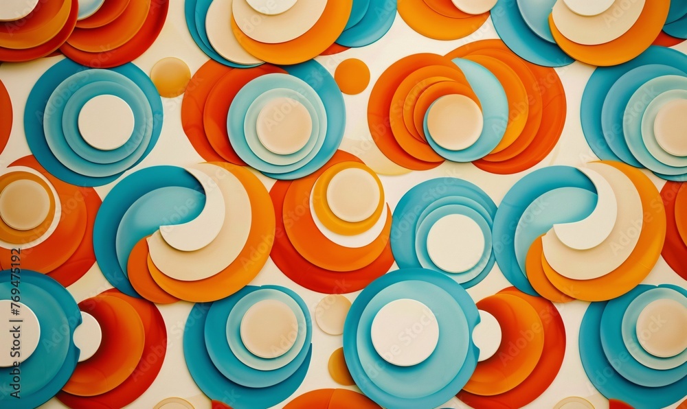 Funky Flower Plates A Colorful Blend of Orange and Blue Generative AI