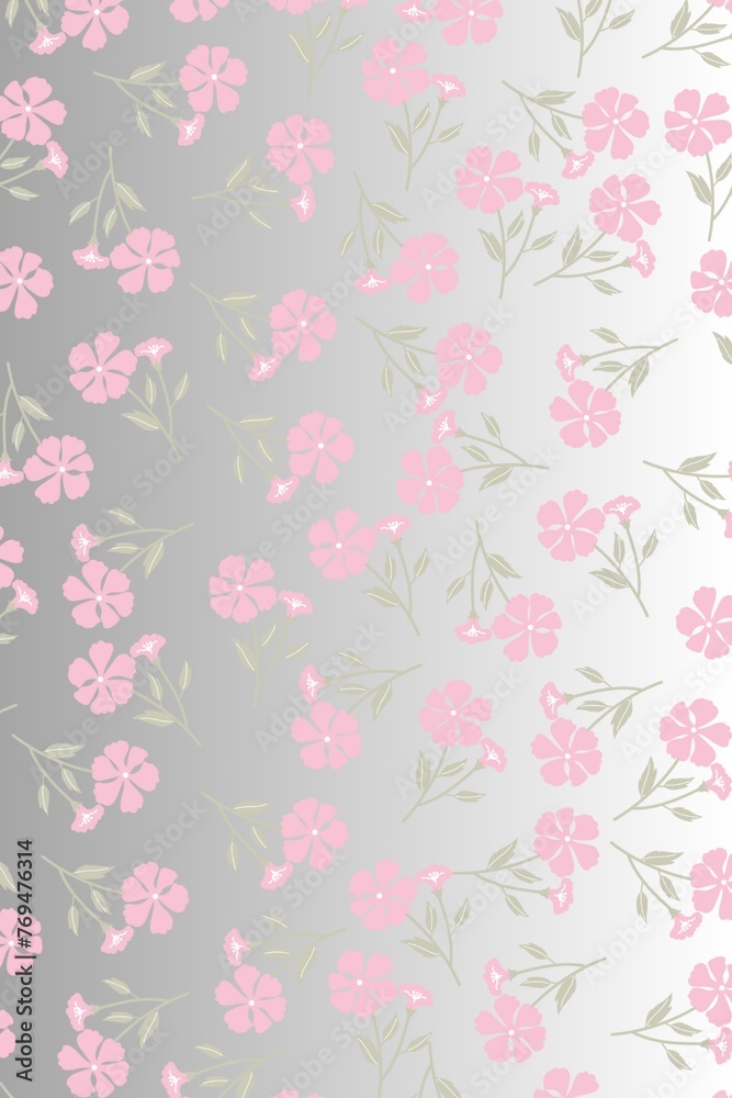 all over vector pink flowers pattern. silver and grey background. Shining background.