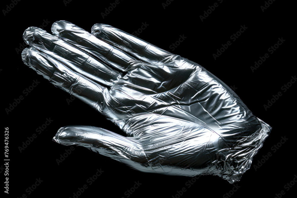 Naklejka premium Aluminum Foil Handprint Photography, Abstract Textured Fingerprint