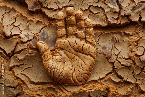 "Handprint on Cookie Dough Background", Abstract Textured Fingerprint